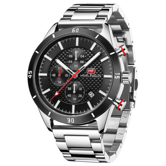 Stainless Steel Men Watch with Black Dial Silver Band1 Αντιγραφή